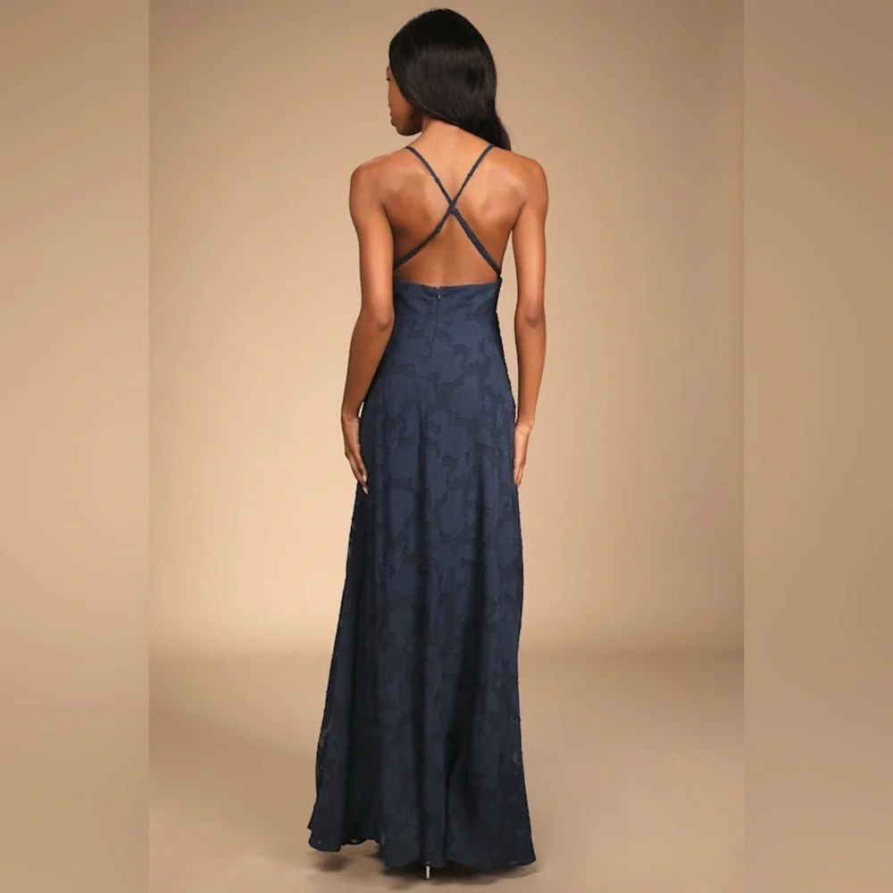 NWT Lulus Let There Be Romance Blue Burnout Floral Maxi Wedding Guest Dress L - Picture 4 of 16